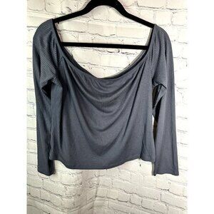 MOSSIMO SUPPLY CO LADIES DARK BLUE RIBBED CROPPED LONG SLEEVE SHIRT (XXL)   EUC‎